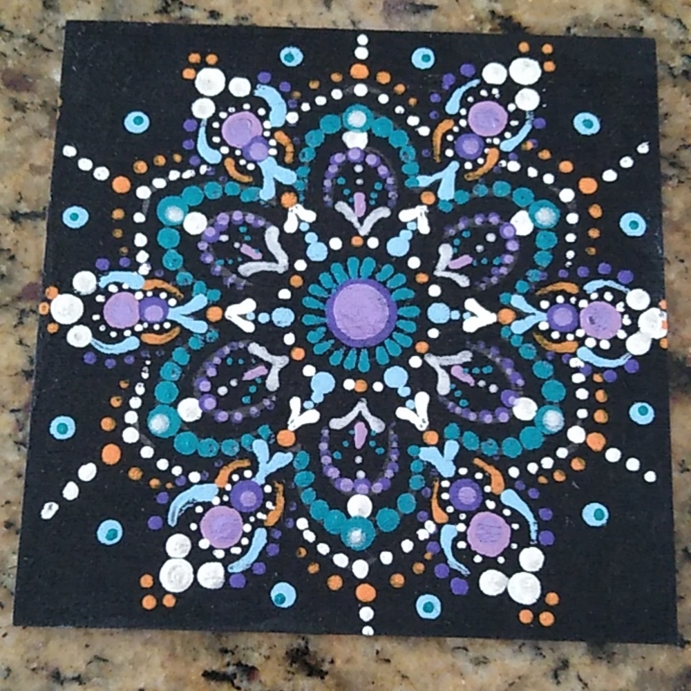 Hand Painted Mandala 4"x4" wood square
